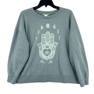 Lucky Brand Mystical Hamsa Moon Phase Sweatshirt 1X Green Pullover Witchy Boho